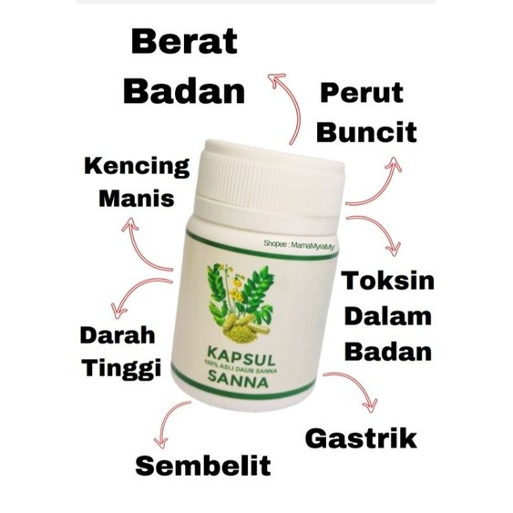 Kapsul Daun Sanna (50 Biji Saiz Besar) 100% Asli Daun Sanna (Detox & Slimming)